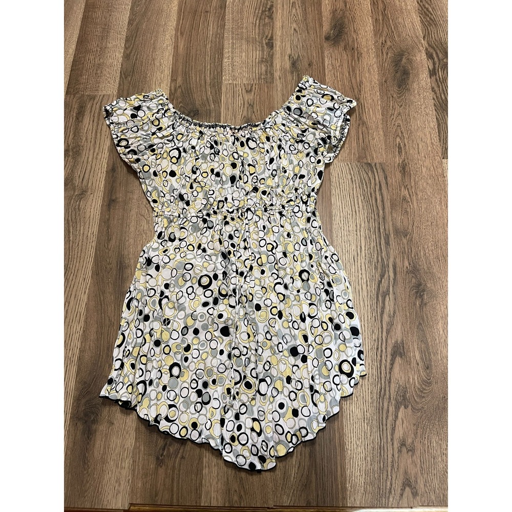 MKM Designs Shirt, Women's Size Small, White Yellow Black, Off Shoulder